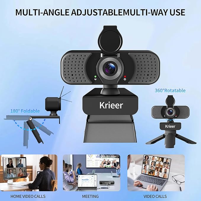 4K Hd Webcam with Dual Mics &Rotatable Tripo,Privacy Cover for Pc/Laptop, USB Computer Camera Plug & Play with Auto Light Correction for Video Calls, Live Streaming Gaming & Online Meetings