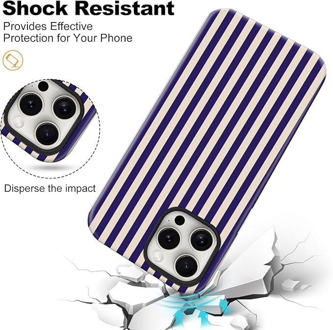 Magnetic for iPhone 13 Pro Max Case Cute Stripes Phone Case, Shockproof Slim TPU and Hard PC Protective Phone Cover Compatible with MagSafe Designed for Women Girls, Deep Purple