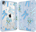 Tuiklol for iPad Pro 11 Inch 4th / 3rd / 2nd / 1st Gen (2022 2021 2020 2018) Case -Built-in Pencil Holder Shockproof Cover Clear Transparent Back Shell with Auto Wake/Sleep, Bow & Rose Blue