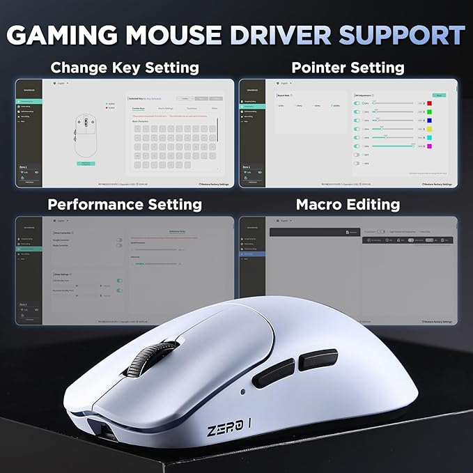 Zero 1 Pro Gaming Mouse,55g Ultralight Wireless Mouse, PAW3311 12K DPI, Tri-Mode 2.4G/Bluetooth/USB-C,Programmable Ergonomic Design,for Laptop/PC/Mac(Blue)