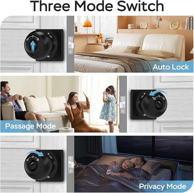 GeekTale Fingerprint Door Lock for Bedrooms, Fingerprint Door Knob with Lock, Smart Door Lock, App Control, Back-up Keys, Thumbprint Door Knob for Bedrooms, Office, Apartment