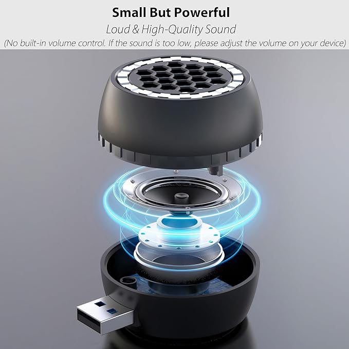 Dual Modes Mini Portable USB Speaker for Computer & Small Bluetooth Speaker for Tablets Smartphone, USB-A Plug-N-Play & Wireless Connection, with 2.6FT Extension Cord, Loud & Crystal Clear Sound