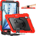 timecity Case for iPad Air 11 Inch M4 / M3 / M2 (2026/2025/ 2024), 360° Rotating Stand, Pencil Holder & Wireless Charging, Shockproof with Screen Protector & Shoulder Strap - for Designers, Red
