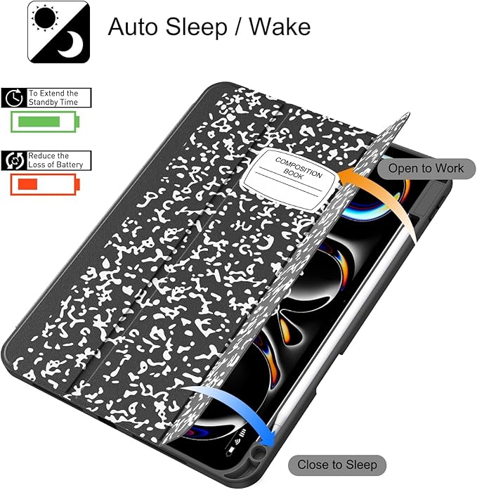 Soke Case for New iPad Pro 11 Inch (M5/M4) 5th Generation 2024-2025 with Pencil Holder - [Shockproof + Apple Pencil Charging + Auto Wake/Sleep], Soft TPU Back Cover for iPad Pro 11", Book Black
