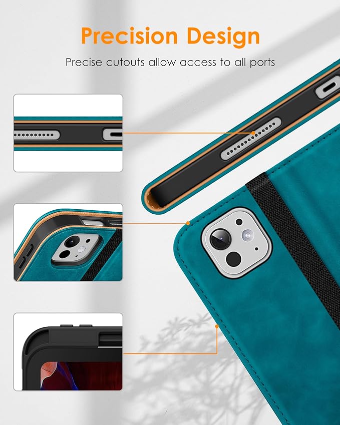 DTTO for iPad Pro 11 inch Case (M5/M4) 2025/2024, Premium Leather Business Folio Stand Cover with Pencil Holder - Auto Wake/Sleep and Multiple Viewing Angles, Teal