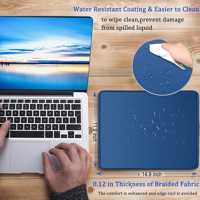 Mousepad, Large Gaming Mouse Pad with Double Stitched Edges, 14.9 x 11.7 inches Premium-Textured & Waterproof Mousepad, Nonslip Natural Rubber Base Mouse pad for Laptop,Computer, Office, Blue