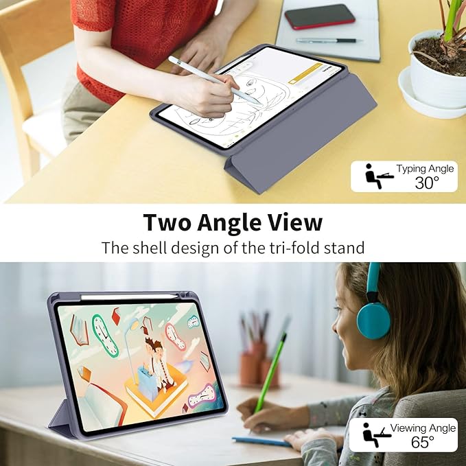 kenke Case for iPad Pro 11 Inch 4th/3rd/2nd Generation (2022/2021/2020) with Pencil Holder, Slim Trifold Smart Cover with Soft TPU Back, Support 2nd Gen Pencil Charging, Auto Sleep/Wake, Purple