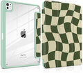TWOLSKOO Case for iPad Pro 11-inch (M5 2025 / M4 2024), Clear Acrylic Back with TPU Bumper, Pencil Holder, Trifold Stand, Auto Sleep/Wake, Green Wavy Checker