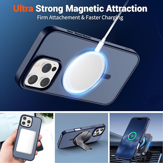 SUPFINE Magnetic for iPhone 16 Pro Max Case (Compatible with MagSafe) (Military Grade Drop Protection) Translucent Matte Shockproof Phone Cover,Dark Blue