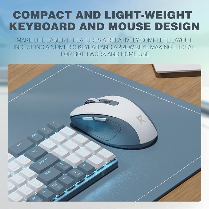 Redragon BS8773 Wireless Keyboard and Mouse Combo, 78 Keys 2.4Ghz Wireless Low-Profile Mechanical Red Switch Keyboard w/Slim Compact Design & Single Blue Backlit, Comfort Grip 2400 DPI Max Mouse