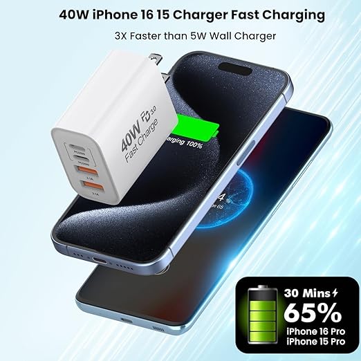 40W iPhone 16 15 Charger Block, 2 Pack USBC Charger Fast Charging Cube, 4Ports USB Type C Wall Charger PD&QC Apple Adapter Multiport Brick Apple Box for iPhone 16/15/14/13/12/11/Pro Max/XS/X, iPad Pro