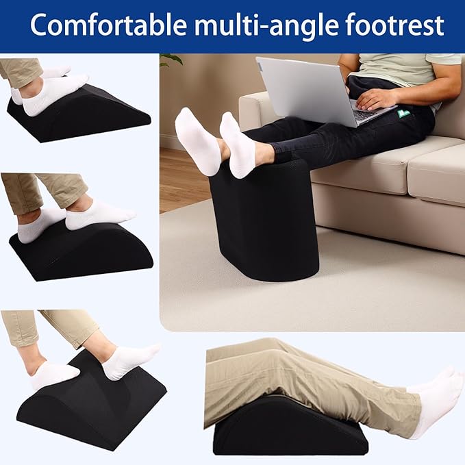 Foot Rest for Under Desk at Work, Ergonomic Under Desk Footrest with Washable Cover for Office, Home & Gaming Leg Elevation Pillow Black