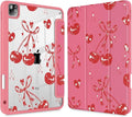 Mektron Case for iPad Pro 11 inch (4th, 3rd, 2nd & 1st Gen) 2022 2021 2020 2018, Buit in Pencil Holder with Shockproof Cover Clear Shell + Trifold Stand + Auto Wake/Sleep, Cherries Bows C388