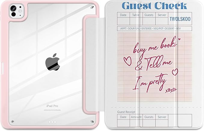 TWOLSKOO Case for iPad Pro 11-inch (M5 2025 / M4 2024), Clear Acrylic Back with TPU Bumper, Pencil Holder, Trifold Stand, Auto Sleep/Wake, Guest Check
