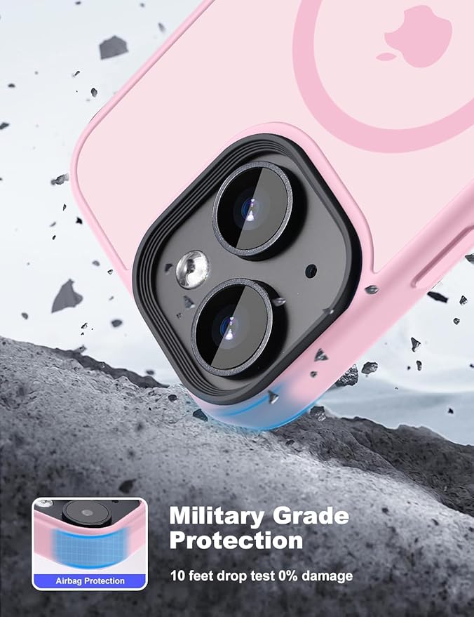 Tigowos for iPhone 15 Phone Case Fits MagSafe 10FT Drop Resistant Matte Skin Feeling Back Cover for iPhone 15 Case，Pink