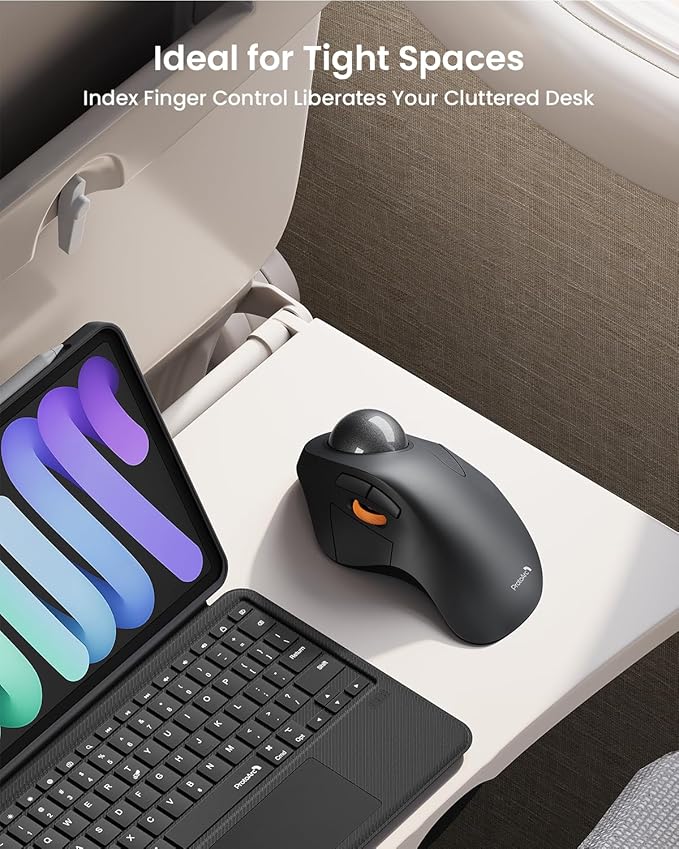 ProtoArc Wireless Bluetooth Trackball Mouse, EM03 NL Ergonomic Rollerball Mouse Rechargeable Computer Mice, 3 Device Connection, Compatible with PC, iPad, Mac, Windows-Gray Ball