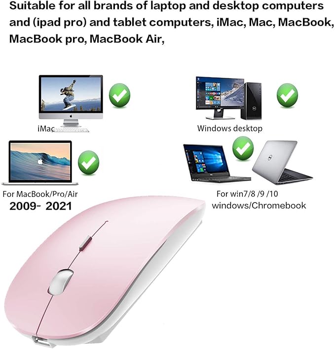 PEIBO Bluetooth Wireless Mouse for Laptop mac MacBook ipad MacBook air MacBook pro pc Desktop Computer Windows Chromebook Notebook (Jelly Pink)