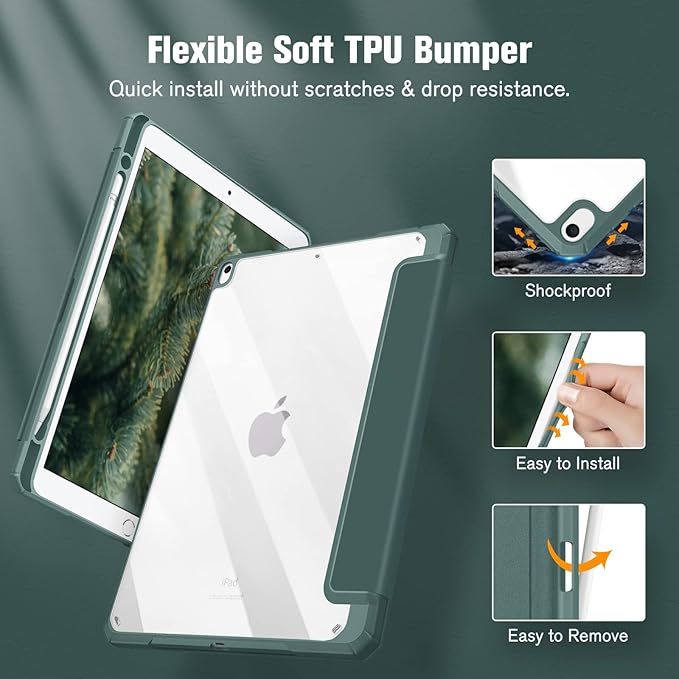 Fintie Hybrid Slim Case for iPad Air 3rd Generation 10.5" 2019 / iPad Pro 10.5 Inch 2017 - [Built-in Pencil Holder] Shockproof Cover with Clear Transparent Back Shell (Midnight Green)