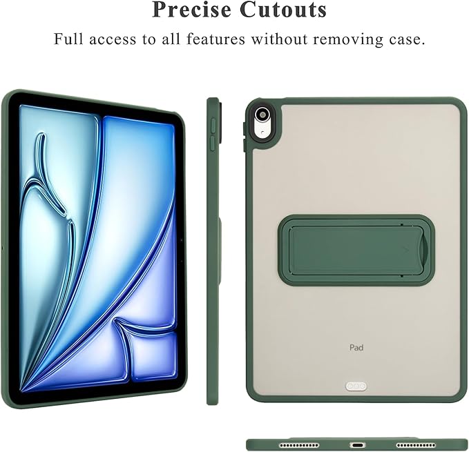Shockproof Case for iPad Air 11-inch M4/M3/M2 (2026/2025/2024) for Women Men, Kickstand Slim Fit Rugged Bumper Lightweight Anti-Scratch Bumper Case Cover for iPad Air 11", Green