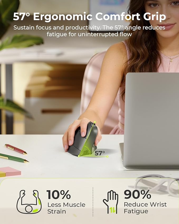 seenda Ergonomic Mouse Wireless, MOU-302 Bluetooth Vertical Mouse Rechargeable, Volume Knob, Silent Mice & 1000/1600/2400 DPI, 3 Multi-Device Connection for Windows/PC/Laptop/Mac/MacBook, Black