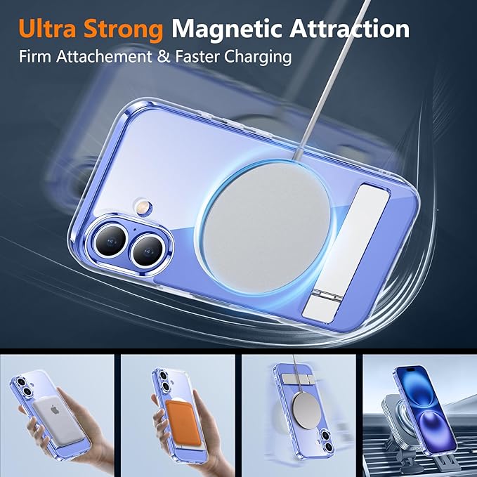 SPIDERCASE for iPhone 16 Case,with [3 Stand Ways] [Compatible with Magsafe] Crystal Clear with Invisible Kicktand Shockproof Slim Phone Case for iPhone 16 6.1'',Clear