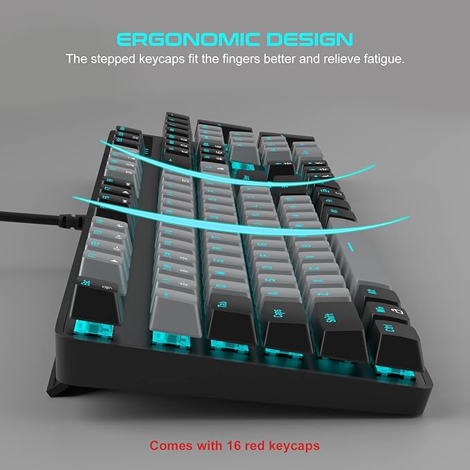 MageGee Mechanical Gaming Keyboard, New Upgraded 104 Keys Blue Backlit Keyboards with Blue Switches, USB Wired Mechanical Computer Keyboard for Laptop, Desktop, PC Gamers(Black & Gray)