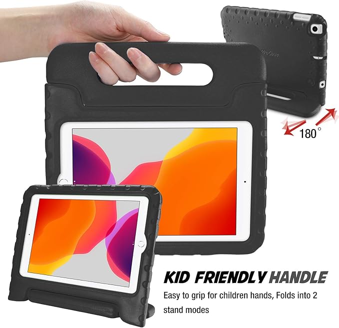 ProCase Kids Case for iPad 9th Generation/iPad 8/iPad 7, iPad 10.2 Case 2021 2020 2019/iPad Air 10.5/iPad Pro 10.5 Kids Case, Shockproof Lightweight Case with Convertible Handle -Black