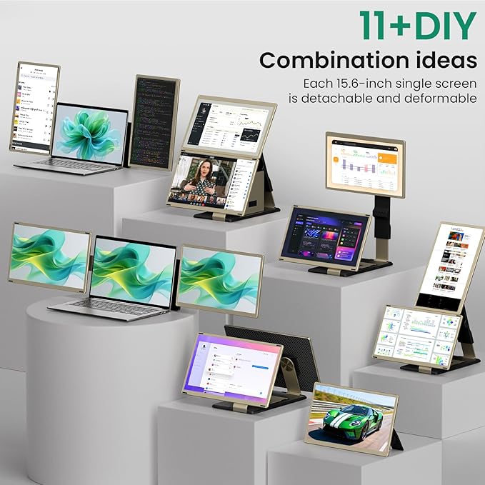 Laptop Screen Extender Triple 15.6" - Portable Monitor FHD 1080P 120% sRGB IPS Detachable Extra Screen Extended Monitor, Plug & Play, Compatible with Windows/Mac/Android/Chrome/Linux