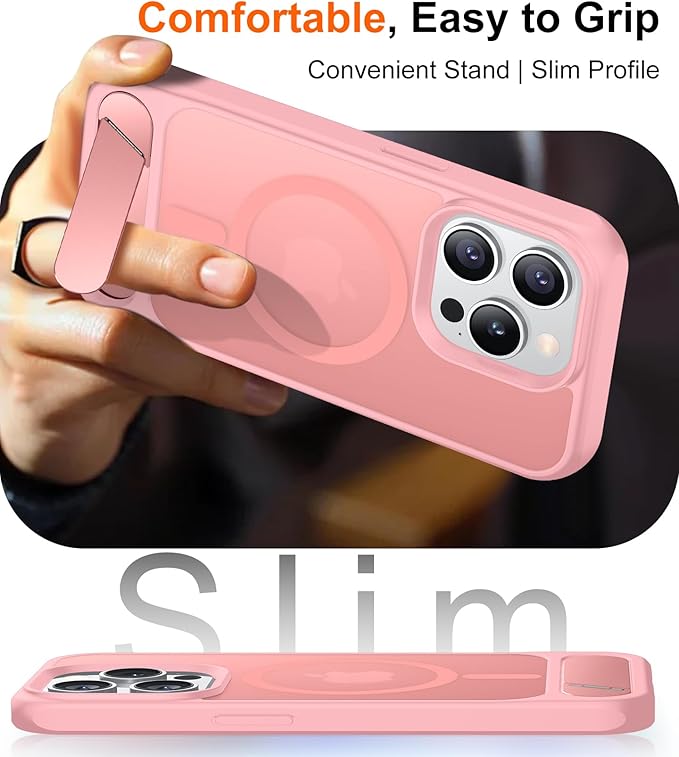 Magnetic Compatible with iPhone 15 Pro Case, [Built-in Invisible Kickstand][Compatible with MagSafe][Military Grade Shockproof] Slim Translucent Matte Phone Case for iPhone 15 Pro 6.1"