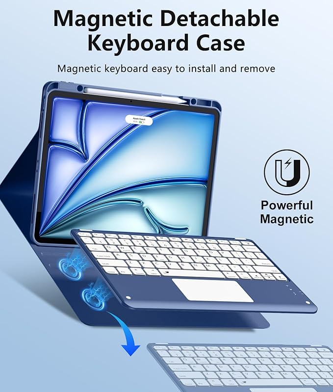 Harvopu for iPad Air 13 Inch & Pro 12.9 Case with Keyboard - Multi-Touch Trackpad, 7 Colors Backlit, Detachable Folio Keyboard Cover for iPad Pro 12.9 (6th, 5th, 4th, 3rd gen), Air 13 M4/M3/M2 (Blue)
