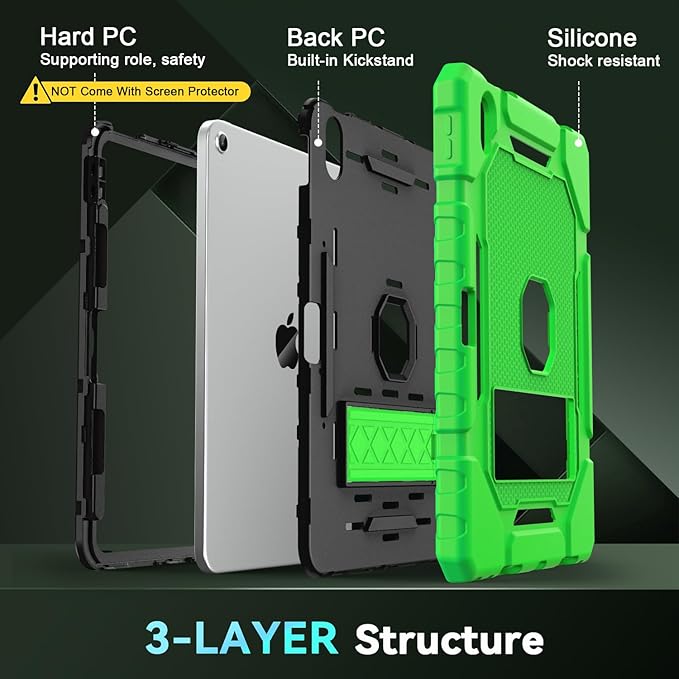 Grifobes for iPad A16 Case 11th Generation 11 inch 2025 / iPad 10th Generation Case 10.9 inch 2022, Heavy Duty Military Grade Shockproof Cover with Pencil Holder for i Pad 11/10 Gen (Green)