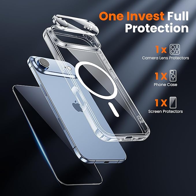 toushion 3 in 1 for iPhone Air Case Clear,Fits MagSafe, Not Yellowing, Screen Protector*1 Camera Lens Protector*1, Military-Grade Protection for Phone Cover 6.5 inch