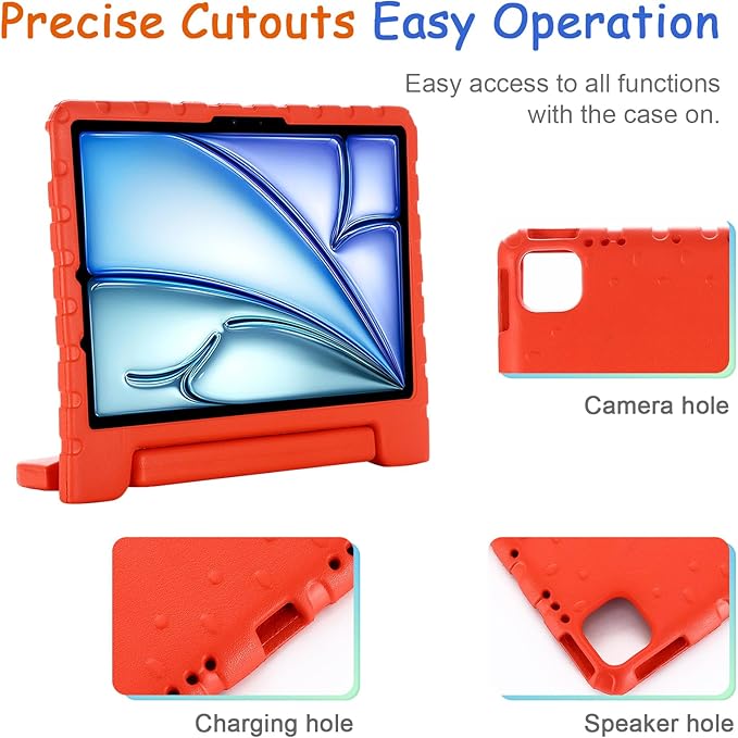 Kids Case for iPad Pro 11" M5/M4 & iPad Air 11" (2026/2025/2024) Shockproof Case with Pencil Holder, Techcircle Light EVA Foam Handle Stand Bumper Protective Child Friendly Drop Proof Cover, Red