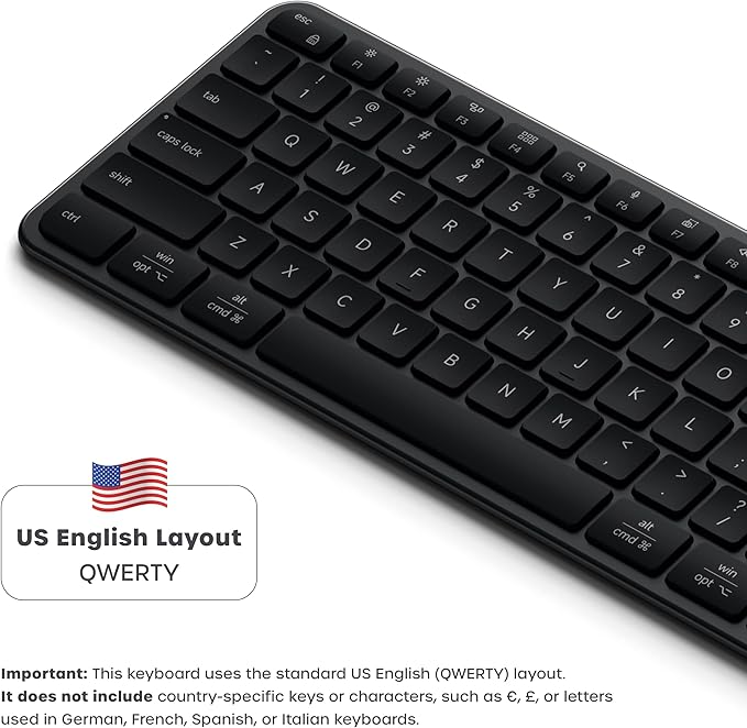 Satechi Slim EX3 Wireless Keyboard, Full-Size Keyboard w/Numpad, Multi-Device Bluetooth, 2.4GHz Connection for macOS, Windows, Android, Instant OS Key Remap,USB-C Rechargeable Battery, Space Black