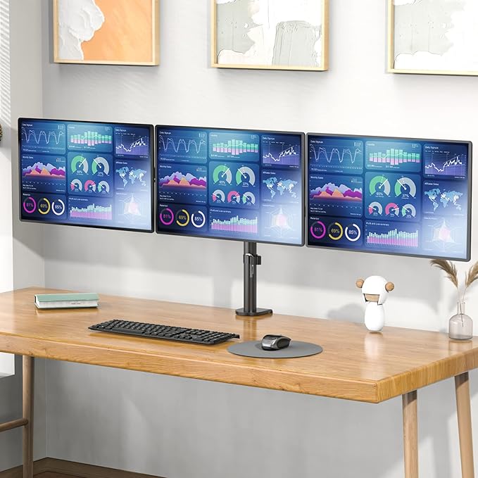 WALI Triple Monitor Mount, 3 Monitor Desk Mount for 13-27 inch Computer Screens, Holds up to 22 lbs, Triple Monitors Stand for Desk, with Tilt, Swivel, Rotation, VESA 75/100mm (M003S), Black