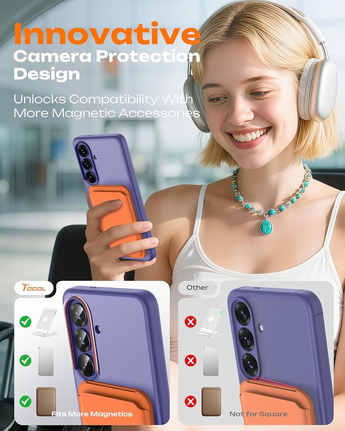 TOCOL for Samsung Galaxy S26 Case, Compatible with Magsafe, Full Camera Protection, Built-in Magnetic Ring, Drop Protection, Translucent Matte Phone Case for S26 (Lavender Gray)