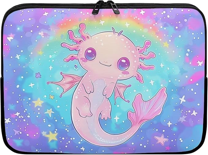 Cute Axolotl Laptop Sleeve for Teen Girls - 17 inch Rainbow Laptop Accessory with Versatile Uses - Ideal Gifts for Holidays - Galaxy Purple
