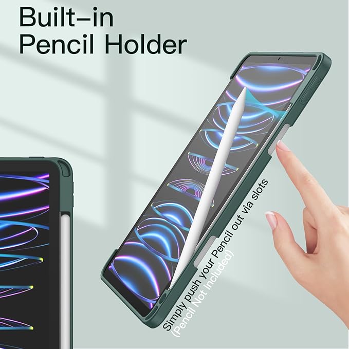 JETech Case ONLY for iPad Pro 11 Inch (2022/2021/2020/2018) with Pencil Holder, Clear Transparent Back Shell Slim Stand Shockproof Tablet Cover, Auto Wake/Sleep (Misty Blue)