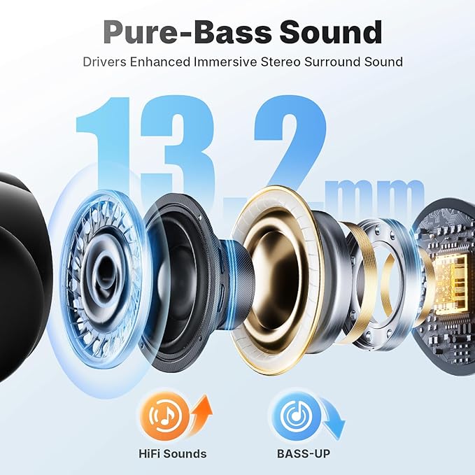 Wireless Earbuds, Bluetooth 5.3 Headphones Wireless Earbuds with 4 ENC Noise Cancelling Mic, 40+Hrs, HiFi Bass 3D-Stereo, USB C in-Ear Earphones, Ear Buds for iPhone, Android,Laptop
