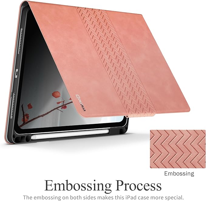 auaua Case for iPad Pro 13 Inch (M5/M4) 2025/2024, PU Leather Case with Pencil Holder, Supports Pencil Pro and Pencil(USB-C), Adjustable Angles, Auto Sleep/Wake (Pink)