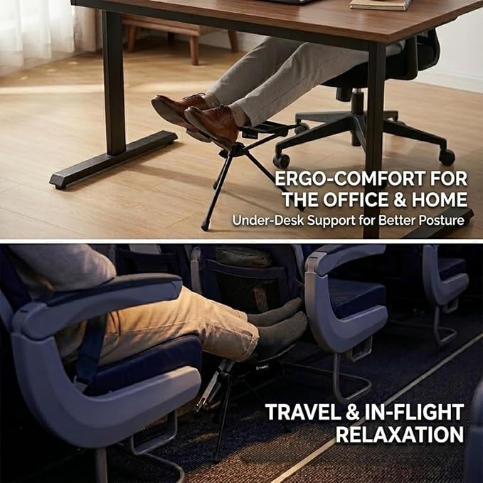 Universal Camping Chair Foot Rest - Folding Leg Rest for Outdoor, Foot Rest Under Desk at Home/Office & Foot Rest for Air Travel, Adjustable Height Sturdy Camp Footstool for Beach, Picnic, Hammock
