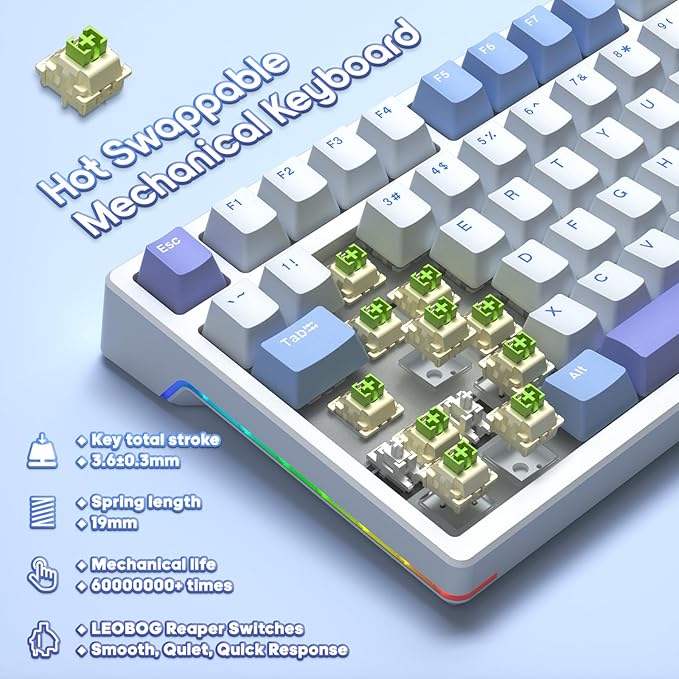 AULA Mechanical Keyboard, Wireless Gaming Keyboards 99 Keys Tri-Mode BT5.0/2.4GHz/USB-C Hot Swappable Custom Creamy Keyboard,RGB Backlit Computer Keyboards w/Pre-lubed Linear Switches Gasket Structure