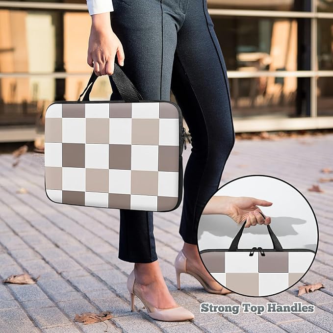 Laptop Sleeve Case Bag 13 inch, Brown Checkered Slim Carrying Case Handbag Travel Laptop Bag for 13 inch MacBook Air M3/M2/Pro M2/ 13" iPad Pro/Air M4/M2 2024