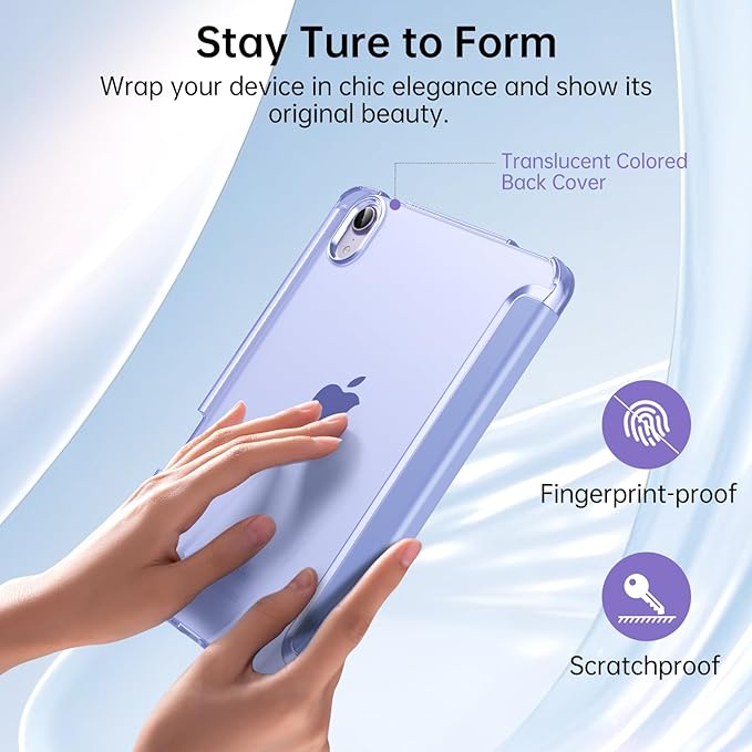 MoKo for iPad mini 7 A17 Pro Case 2024, iPad mini 6th Generation Case 8.3 Inch 2021 with Pencil Holder, Slim Light Trifold Smart Protective Cover with Hard PC Translucent Back Shell, Lavender Purple