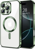 Hython Magnetic Clear for iPhone 16 Pro Max Case with Camera Lens Protector [Compatible with MagSafe] Plating Edge Slim Soft TPU Cover Protective Phone Case for iPhone 16 Pro Max 6.9", Deep Green