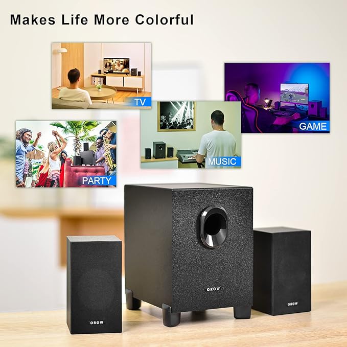 OR O R O W OROW S211 New USB-Powered 2.1 Multimedia Speakers System with Subwoofer,16W Computer Speakers,Strong Bass,3.5mm Audio Inputs,Great for PC/PS4/TV (Wooden)