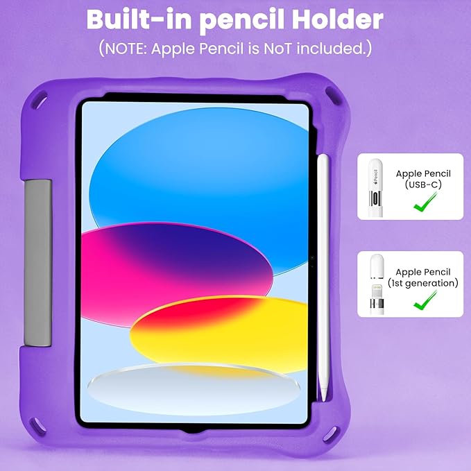 Kids Case for New iPad 11th Gen (A16) 11-inch 2025 & 10th Generation 10.9" 2022 & Air 11" 2025/2024 & Air 5th/4th Gen & Pro 11,Durable Shockproof Cover with Pencil Holder Handle Stand.Purple