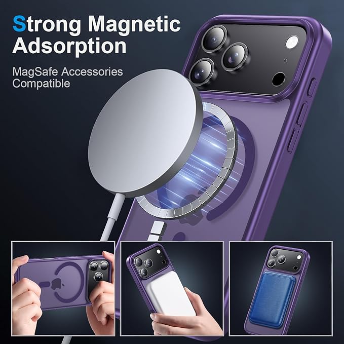 for iPhone 17 Pro Max case with Camera Lens Protector [10Ft Military-Grade Protection] Compatible with fit MagSafe Shockproof Cover Phone case for iPhone 17 Pro max 6.9 inch,Deep Purple
