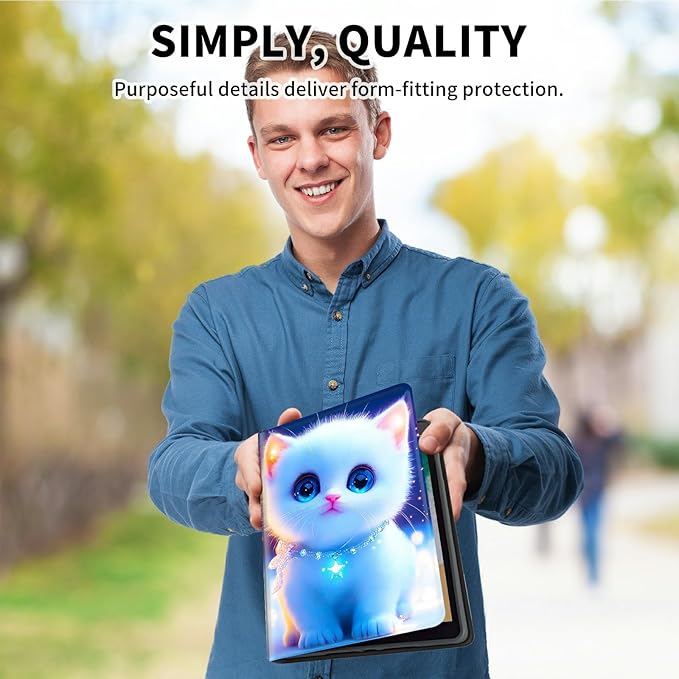 for 6.8" Kindle Paperwhite (11th Generation 2021) and Kindle Paperwhite Signature Edition Case, Slim Kickstand Stand Leather Smart Cover with Auto Wake/Sleep, White Blue Eyed Cat