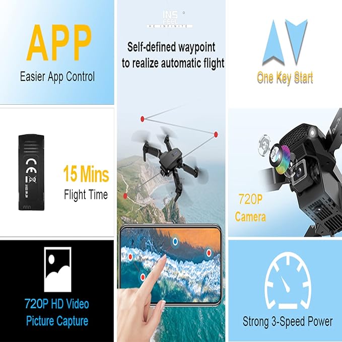 Mini Drone with Camera for Adults - Christmas Toy Gift for Beginner Age 15 Years Old - RC Quadcopter Multirotors | Foldable UAV | WiFi HD FPV Live Video | One Key Take Off/Land | Altitude Hold | Headless Mode | 360° Flip | Carrying Case (INS+ Black)